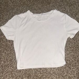 Garage White Cropped Fitted Short Sleeve Tee